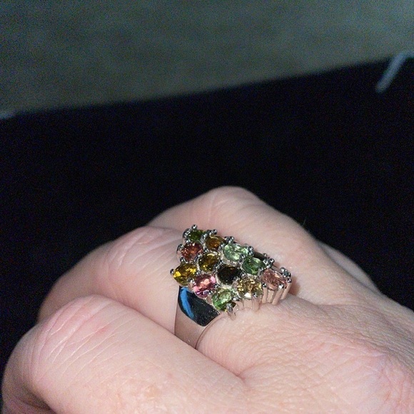 Multicolor Tourmaline Cluster & sterling silver Ring - Picture 6 of 12